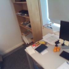 Input view: bookshelf and desk